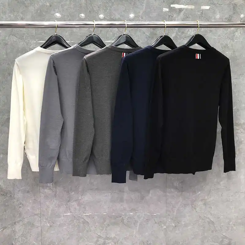 

Мужской шерстяной свитер в полоску TB BROWNE2021, облегающий пуловер с круглым вырезом, повседневное однотонное пальто из хлопка, весна-осень