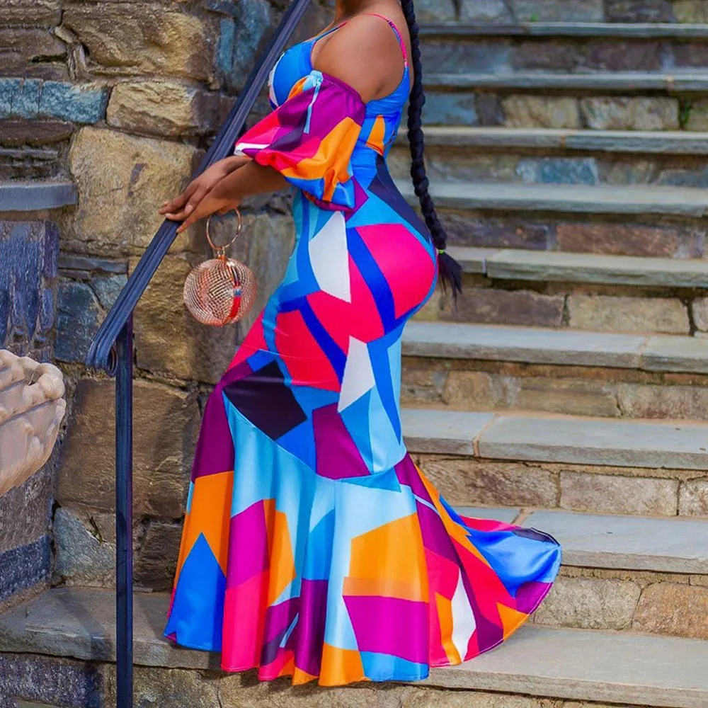 Женское длинное платье Русалочки с цветными блоками вечерние платья в