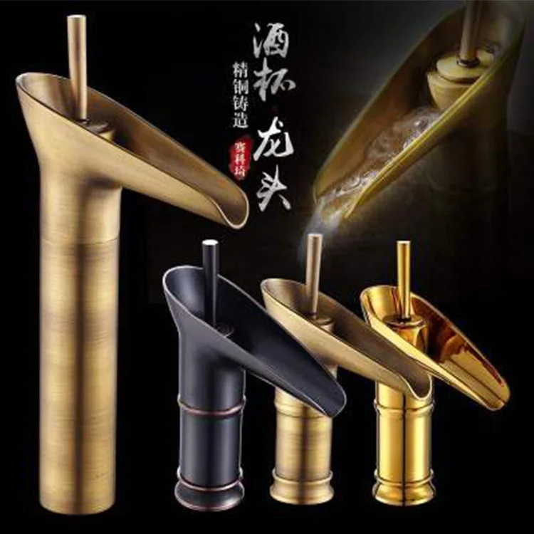 

Retro black wine glass single hole hot and cold faucet bronze above counter basin washbasin art bathroom faucet