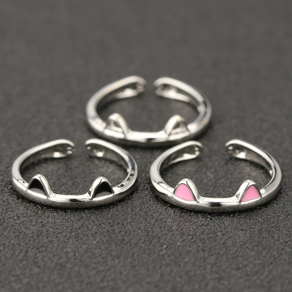 Кольцо с кошачьими ушками котенок собака когти лапа милый регулируемый черный