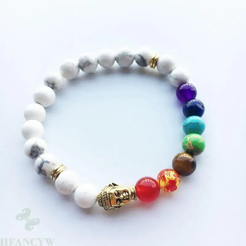 

8mm Colorful White Pine Gold Buddha Head Bracelet Yoga Bless Mala Spirituality Handmade Pray