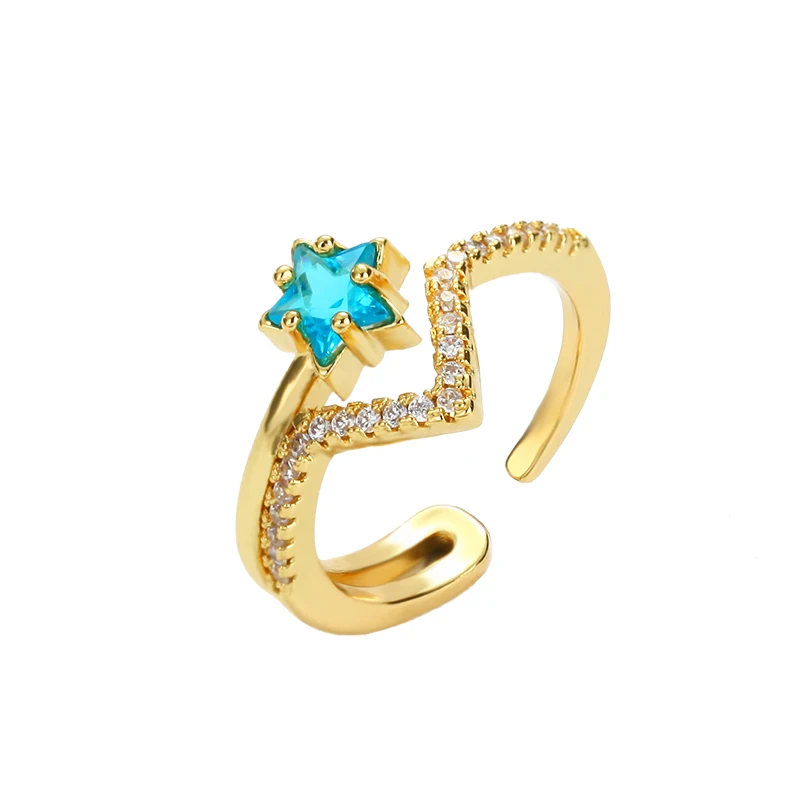 

Women's gold cz rings copper zirconia open adjustable rings simple initial jewery Accessories Engagement wedding rings for women