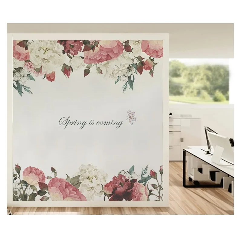 

Custom Size Window Film Static Cing Blooming Flower Privacy Protection Removable Durable Home Decoration Frosted Stained Foil