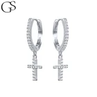 GS блестящие серьги-кольца с крестиком Блестящий реальные 925 пробы Серебряный пирсинг уха кольцо для Для женщин сладкие симпатичные милые девчачьи, хорошее ювелирное изделие