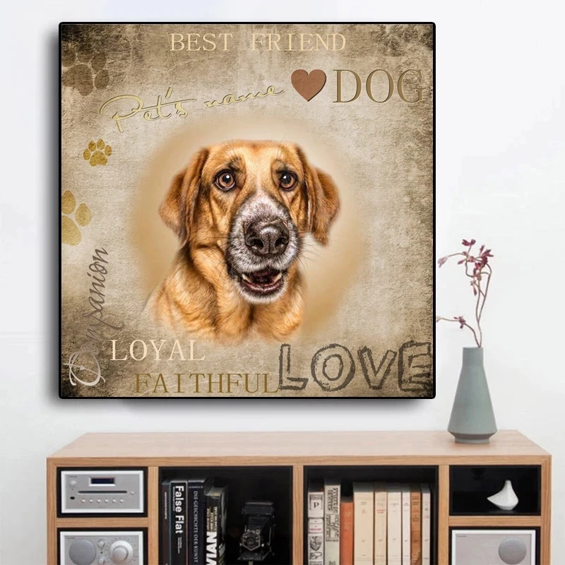 

Personalized Painting For Your Cat Dog Retro Pet Photo Art Canvas Painting Wall Art Custom Posters Cute Animal For Home Decor