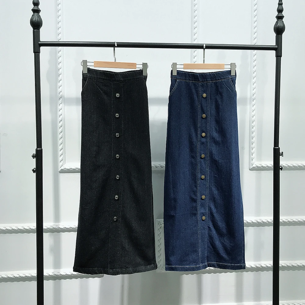 Мусульманская джинсовая юбка с высокой талией и пуговицами Длинные исламские