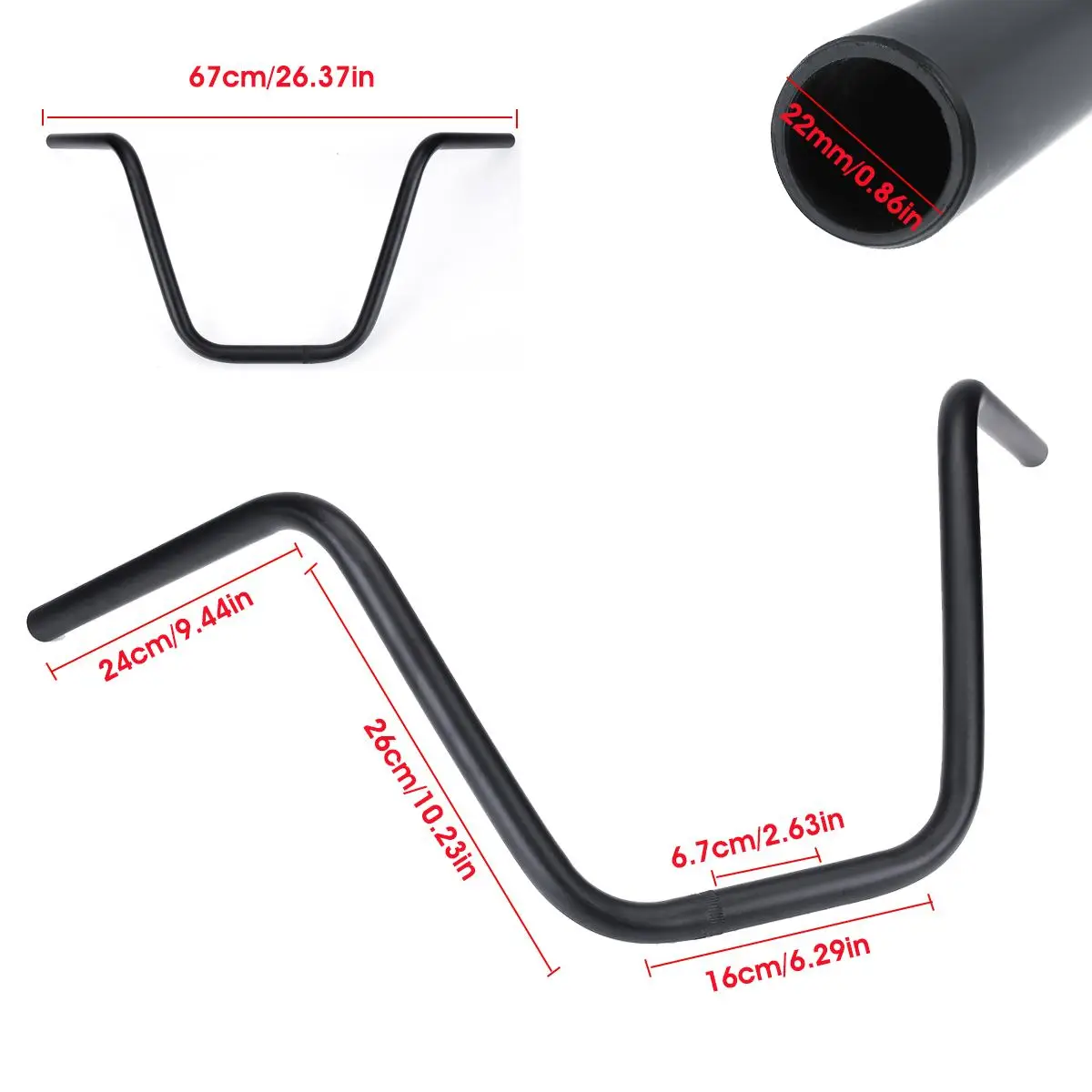 

New Universal Motorcycle 7/8" 22mm Handlebar Chrome Black Handle Bar For Honda/Yamaha/Kawasaki