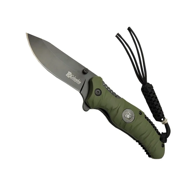 

Кожаный тактический складной карманный нож, цвет черный/зеленый, из стали 5CR13MOV