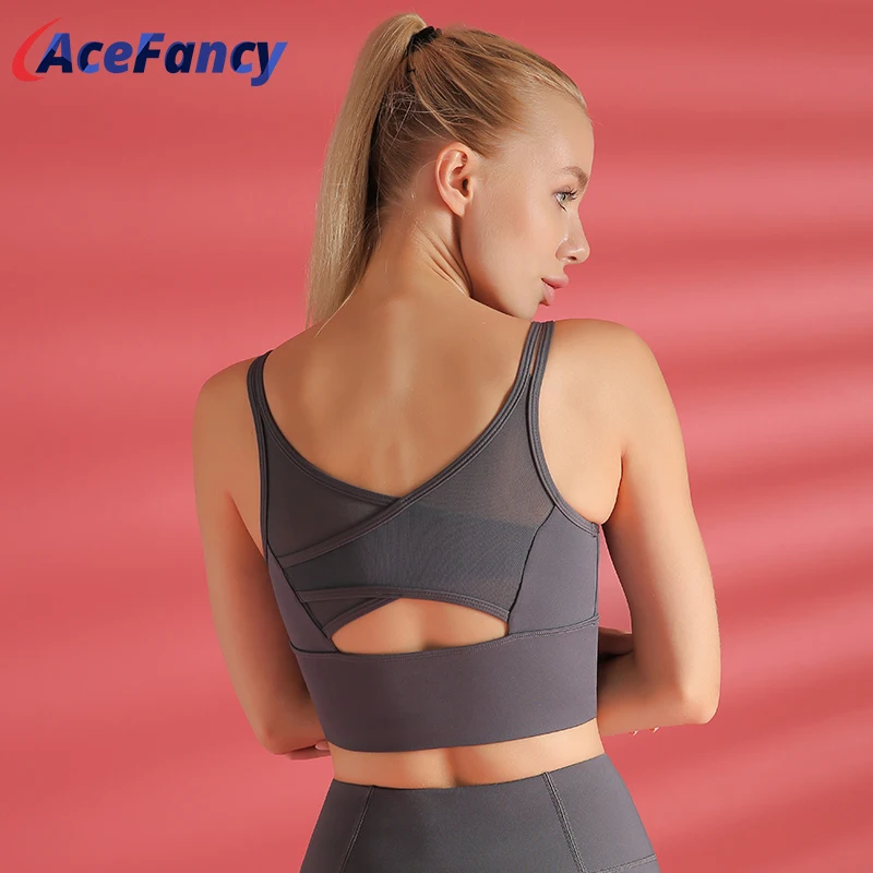 Женский спортивный бюстгальтер с перекрестной спинкой бесшовный укороченный