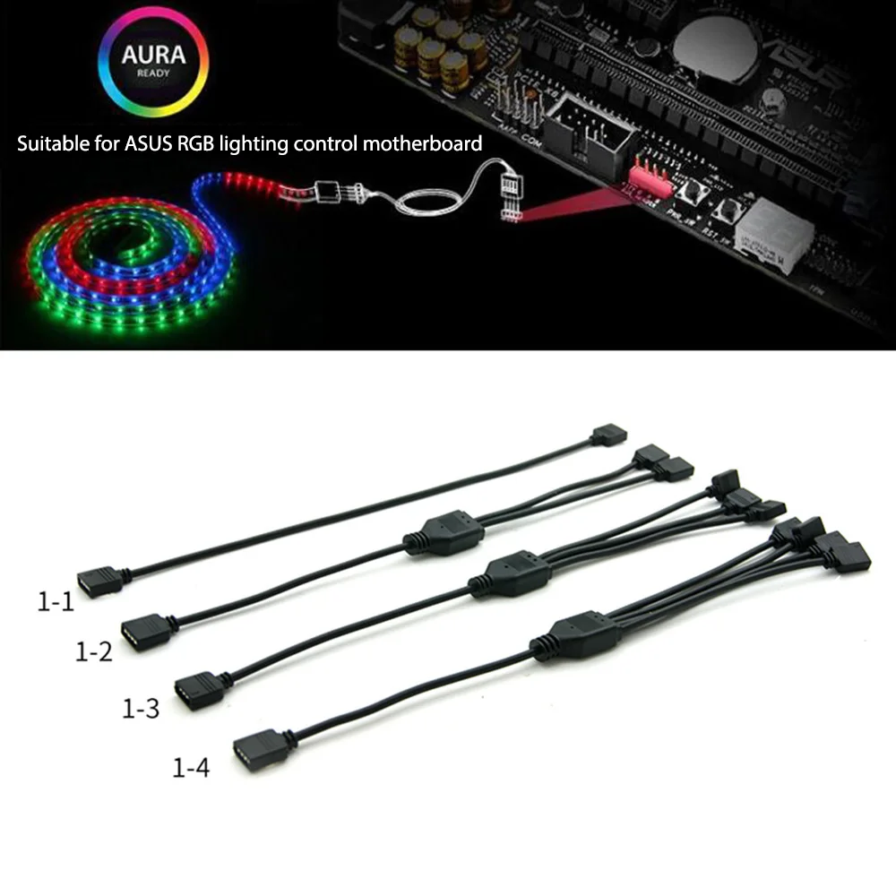 

5V 3 Pin Wire Splitter Extension Cable Connector 1 to 1/2/3/4 3 Pin Adapter Cord for Computer Fan Motherboard RGB LED Tape Light