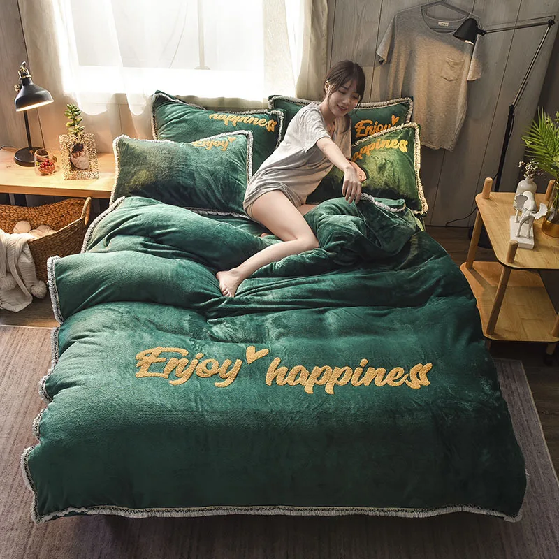 Однотонный фланелевый Комплект постельного белья с цветными кристаллами