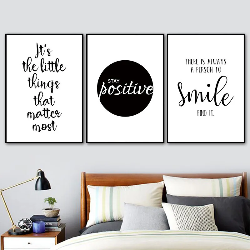 Black and White Inspirational Positive Smile Quote Art Canvas Painting Posters Prints Wall Pictures Kids Room Home Decor KL083 | Дом и сад