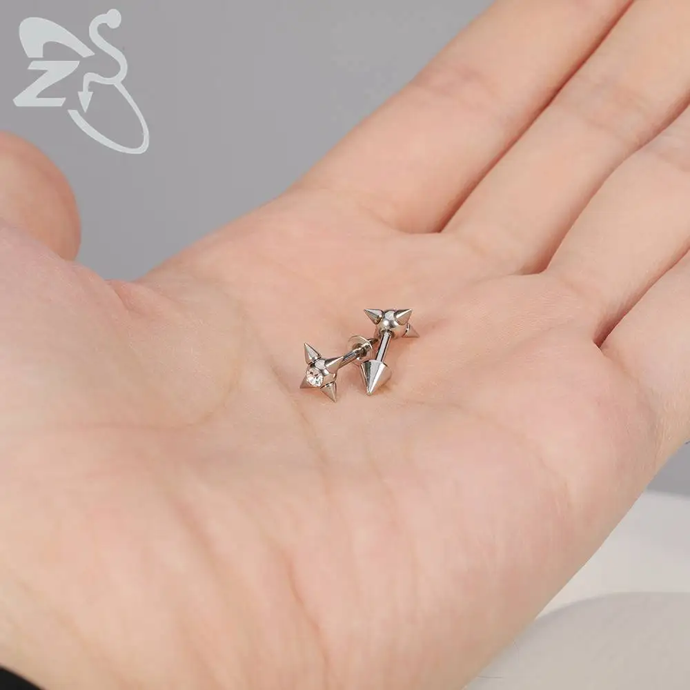 ZS 16 г остроконечные серьги гвоздики в стиле панк с фианитами для мужчин и женщин