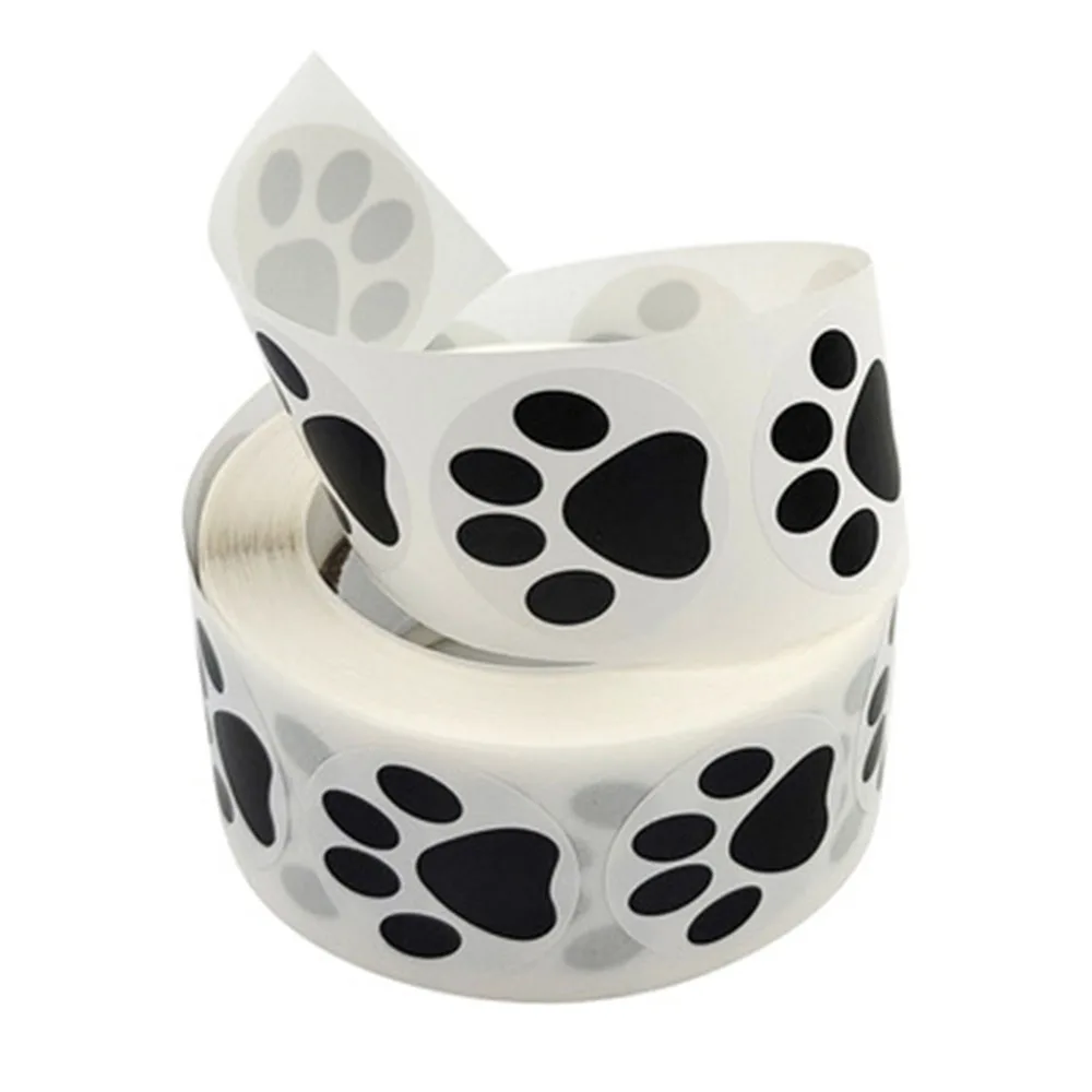 

500 Pcs/Roll 1 Inch Black/Colorful Pet Dog Paw Sticker Self-Adhesive Label Animal Shape Wall Decal Children Toy Reward Stickers