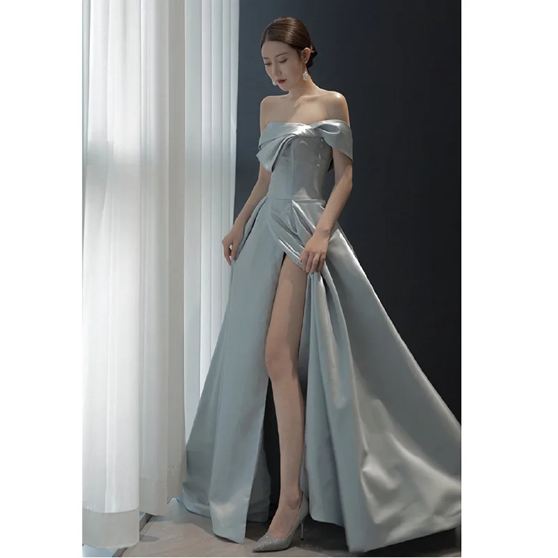 Elegant Sexy Tube Top High Split A-Line Evening Dress Back Bandage Formal Gowns Cheongsam Robe De Soiree Vestidos Size XS-3XL