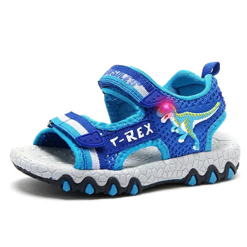 

Summer Children's Sprots Shoes Sandals Dinosaur Boys Luminous LED Closed Toe Breathable Kids Cut-outs Beach Sandals