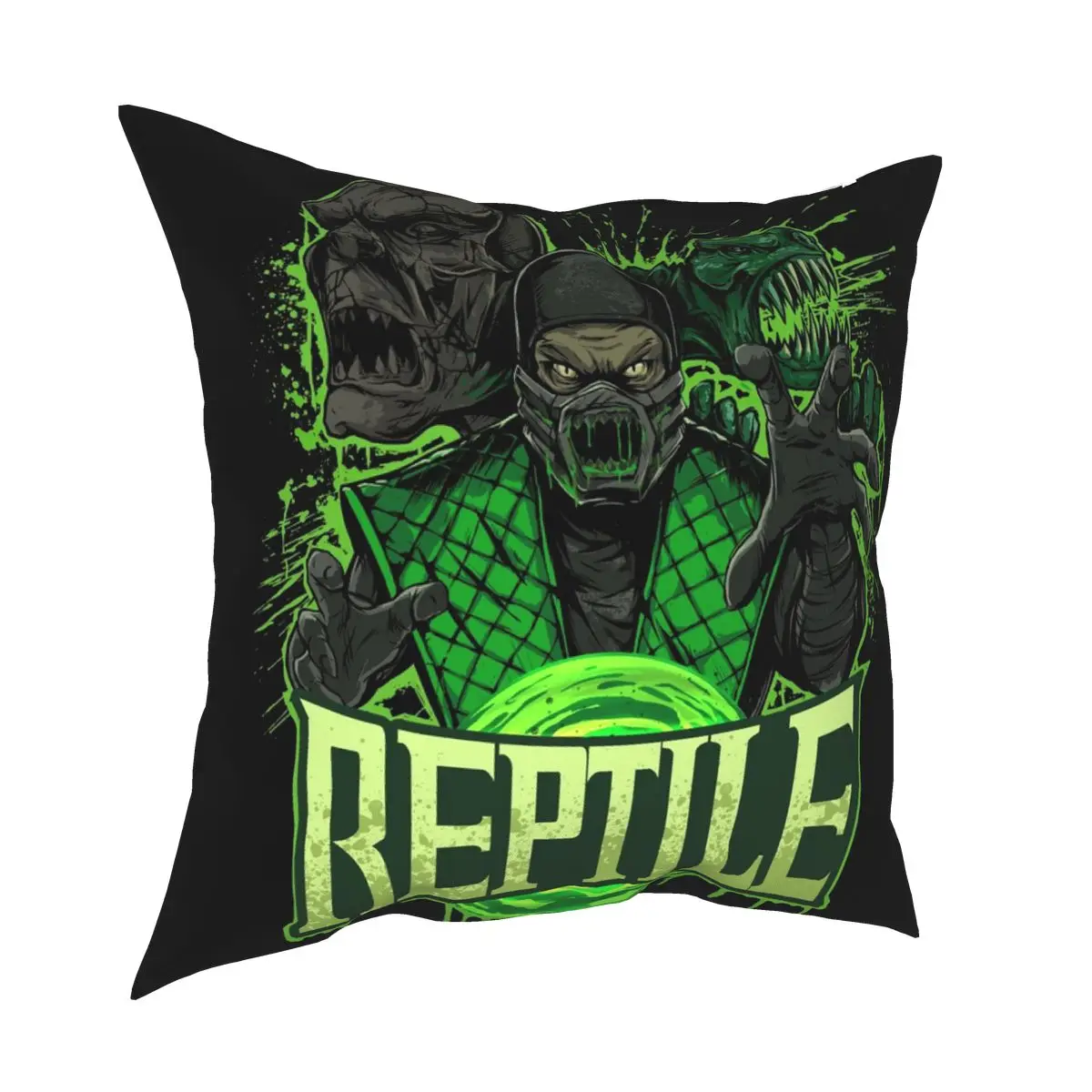 

Reptile Square Pillow Cases Mortal Kombat Mk11 Fighting Game Cushion Cover Creative Zipper Decor Pillowcase for Home 40x40cm