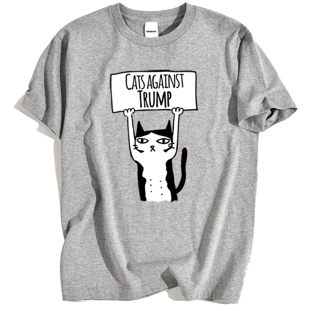 

Funny Cats Vs Trump Print T Shirt Men Casual Loose Clothes Fashion Summer Breathable Half Sleeve Tops New