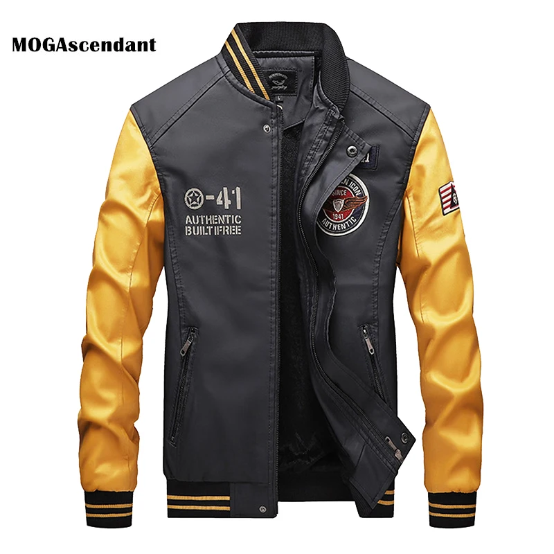 Мотоциклетная куртка из искусственной кожи Мужская зимняя повседневная теплая