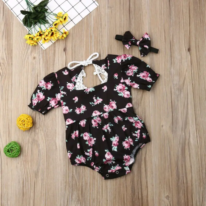 Детский кружевной комбинезон с открытой спиной и цветочным принтом | Мать