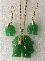 charming natural 14kgp green jade elephant pendant necklace earring set