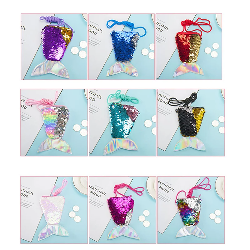 Детская сумка через плечо с блестками двухцветный кошелек для мелочи рыбьим