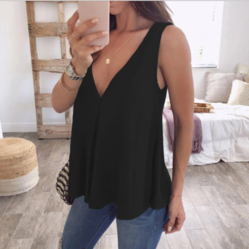 

Plus Size 2XL Summer Fashion Casual Pure Color Tops Camis Vest Tee Top Female Women's Sleeveless Shirt Blusas Femininas Clothing