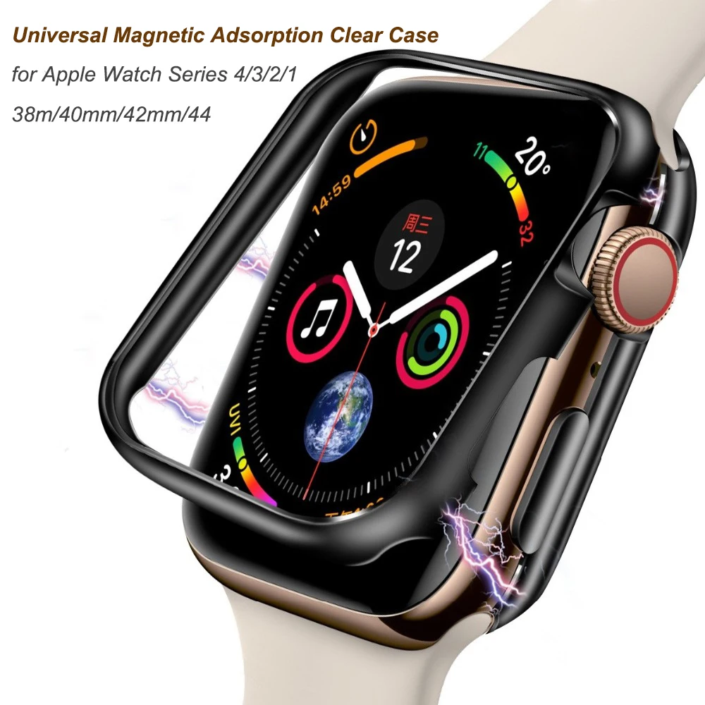 Magnetic Adsorption Clear Case for Apple Watch Series 4 3 2 1 38 40 42 44 mm Universal Crystal Aluminum Frame Magnet Protector |