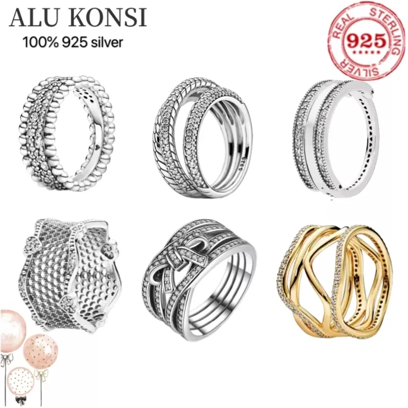 

Hot Sale Fit Original100% 925 Sterling Silver pan ring For snake chain winding Women wedding couple rings luxury DIY Jewelry