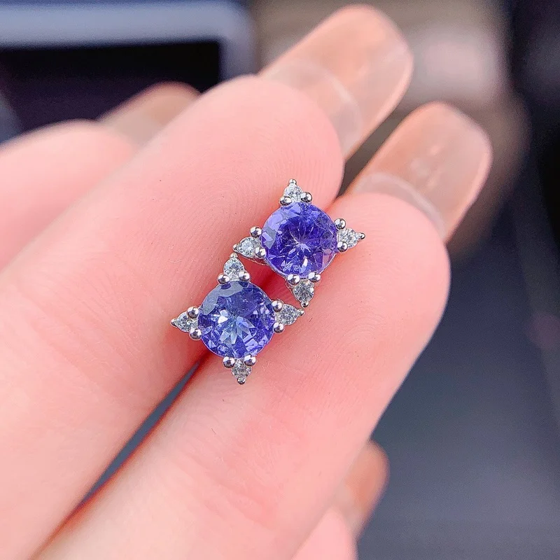 Серьги-гвоздики из серебра 925 пробы с танзанитами | Украшения и аксессуары