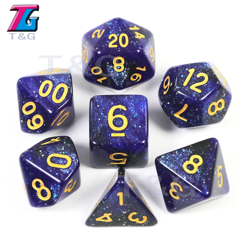 Navy w gold numbers Вселенная Галактика кости многогранные драконы и подземелья игры на развлечение настольная игра Подарочные игрушки - Цвет: Navy w gold numbers