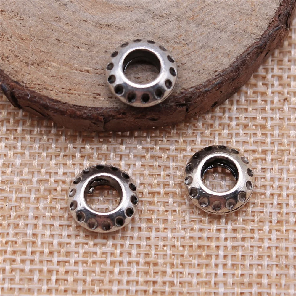 

free shipping 50pcs 10x10x4mm antique silver Large hole beads charms diy retro jewelry fit Earring keychain hair card pendant