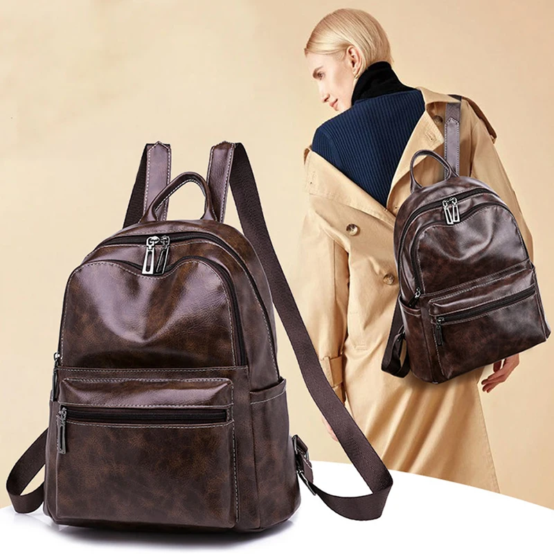 

ZROM New Luxury Women Leather Backpacks Casual Fashion Outdoor Travel knapsack Soft Waterproof Ladies Backpack Student Bag