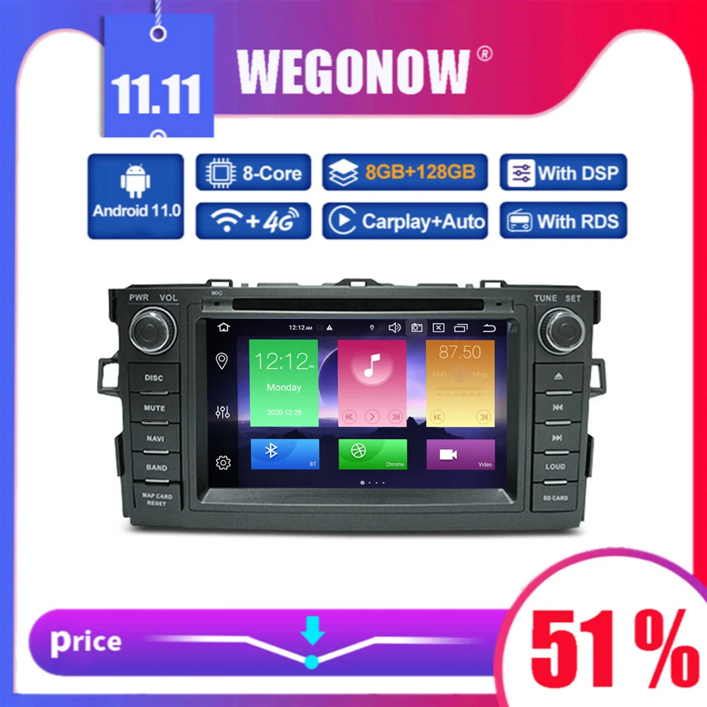 Carplay DSP 4G LTE IPS Android 11 8 ГБ + 128G автомобильный DVD-плеер Wifi GPS карта RDS радио DVR Bluetooth для