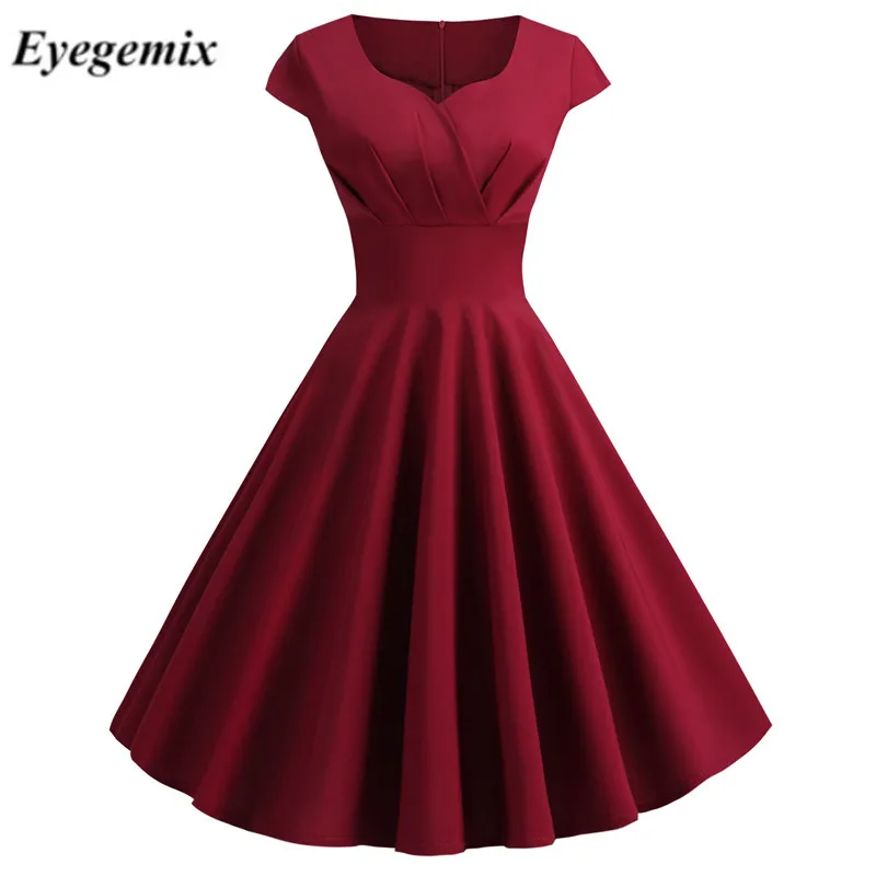 Женское винтажное платье с пышной юбкой желтое средней длины V-образным вырезом