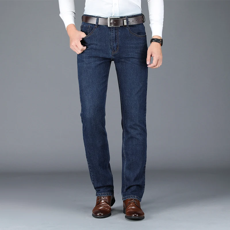 

BROWON Brand 2021 Autumn Winter Jeans Men New Loose Straight Casual Trousers Male Plus Size Solid Color Business Men Jeans Pants