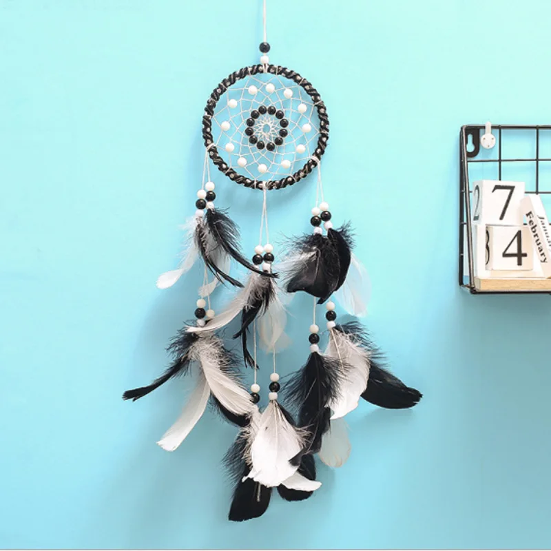 Индийский черный и белый Ловец снов настенный висящий перо Хранитель ручной