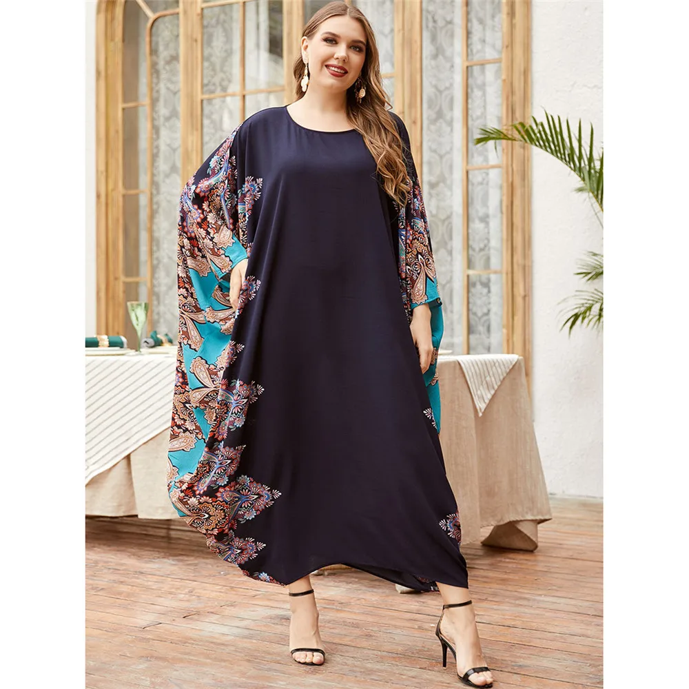 

Abaya Print Muslim Women Long Dress Kaftan Arab Batwing Sleeve Maxi Robe Gown Middle East Oversized Batwing Sleeve Turkish Islam