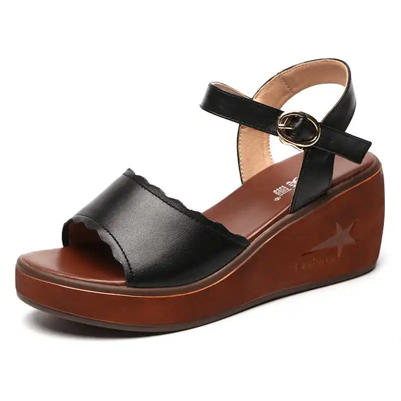 

Sandals women's summer slope with new Korean fashion medium heel thick bottom muffin flat bottom large size 40-43 women's