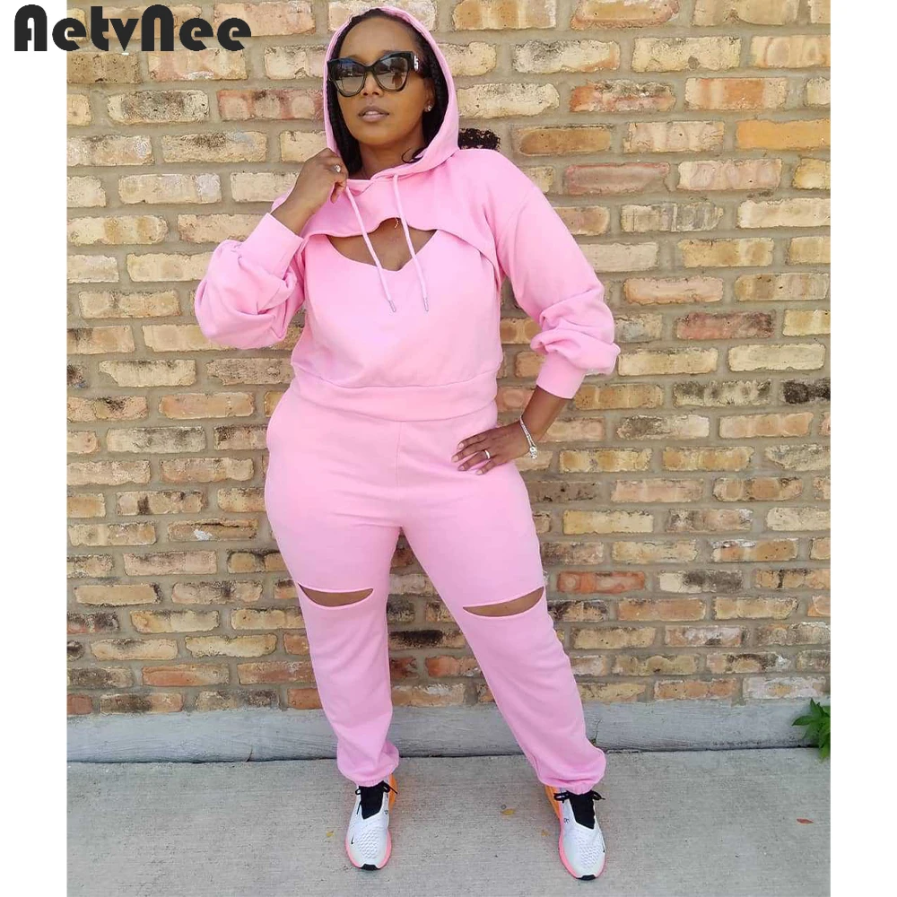 

Костюм спортивный женский из 2 предметов, повседневный комплект с толстовкой с вырезами и брюками для бега на осень и зиму