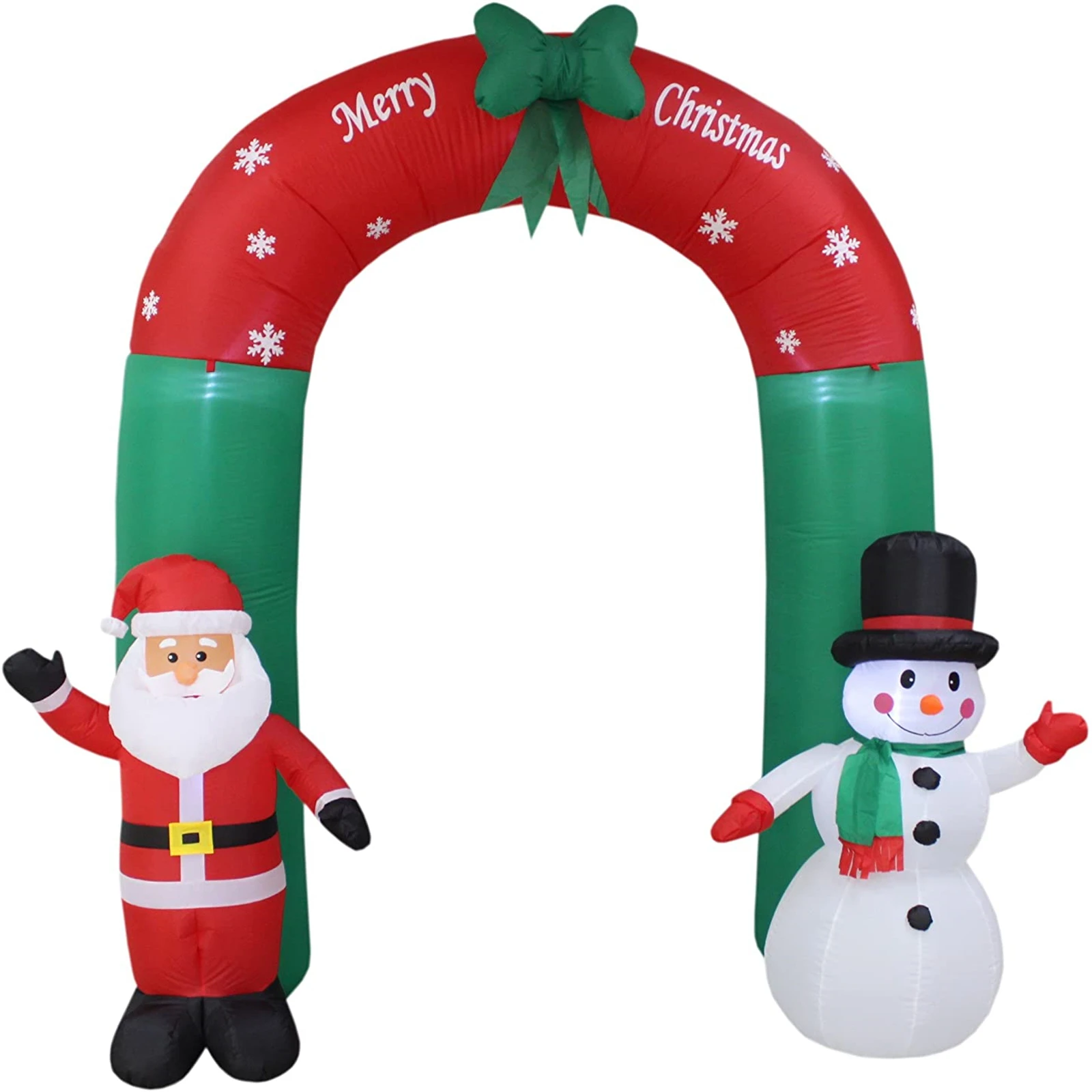 

Tall Lighted Christmas Inflatable Santa Claus and Snowman Archway with Bow LED Lights Yard Art Decoration Tall Lighted Christmas