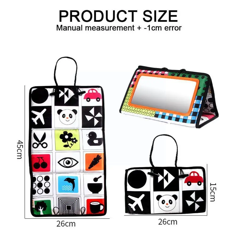 

Tummy Time Floor Mirror Visually Inspire Black and Toys Old 0-3 Baby White Mirror Educational Years Gift R9U5