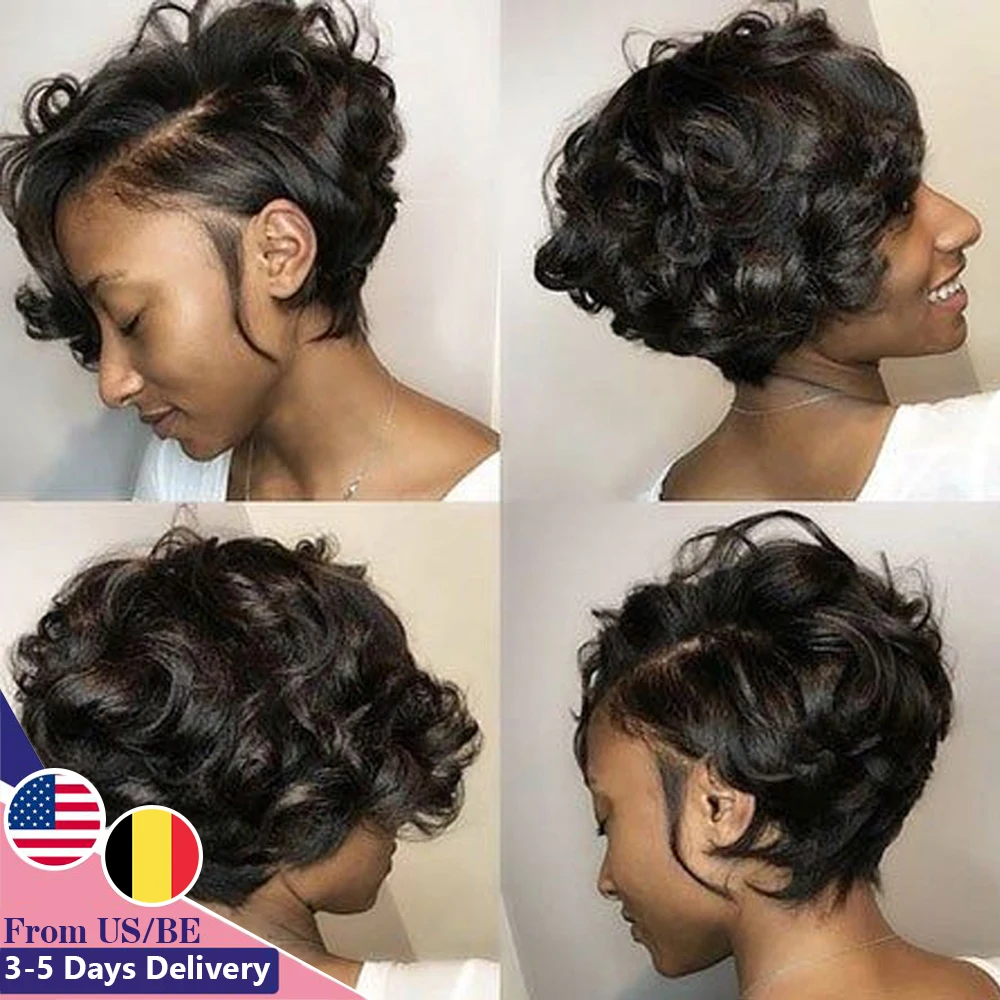 Sapphire Короткие вьющиеся человеческие волосы парик для женщин натуральный цвет Remy