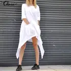 Модное женское асимметричное платье-рубашка, женские льняные Топы в стиле ретро 2021 Celmia, Повседневная Свободная Праздничная туника, женские платья 7