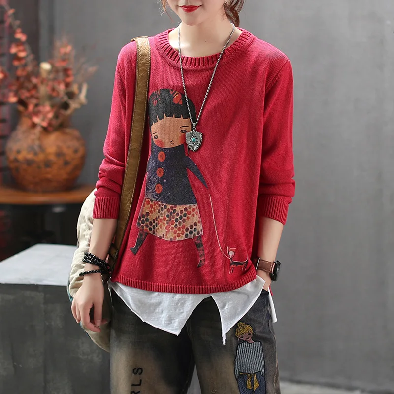 Женский свитер осень Ретро Вязаные Пуловеры 2019 новые женские свободные топы