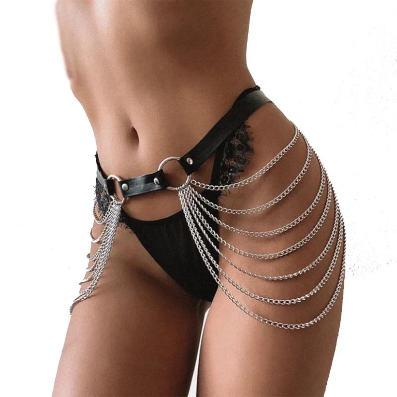 

Leather Leg Harness Woman Garter Belt Stockings Sexy Lingerie Fetish Body Bondage Waist Chain Belts Garter Suspenders Straps