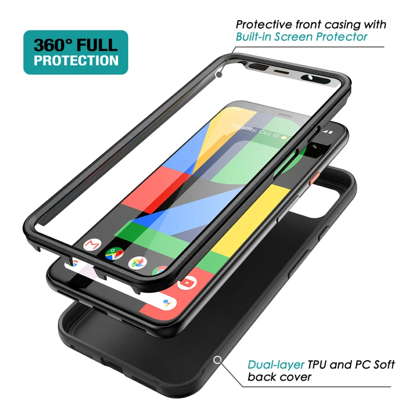 Мягкий чехол-бампер для Google Pixel 4 XL противоударный чехол 2 в 1 со встроенной защитой