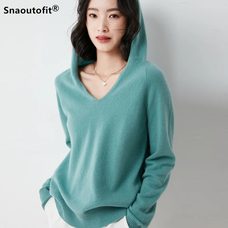

Весенний новый пуловер с длинным рукавом и капюшоном Женский кашемировый вязаный шерстяной свитер Толстовка простое свободное нижнее бель...