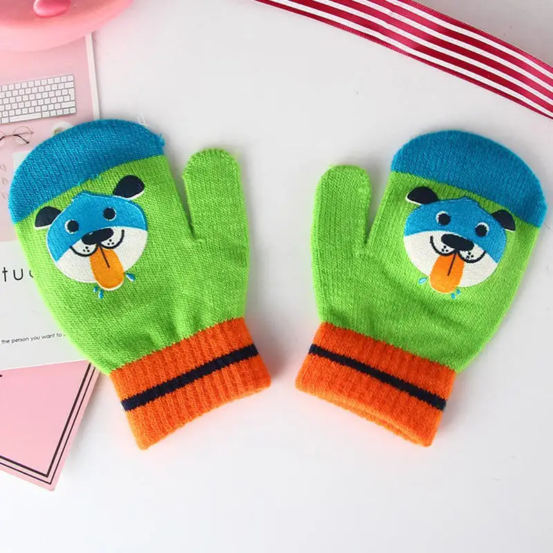 Зеленый Wecute/Детские Зимние теплые однослойные перчатки с защитой от царапин, варежки для малышей 0-4 лет, Детские теплые перчатки с рисунком - Цвет: Зеленый