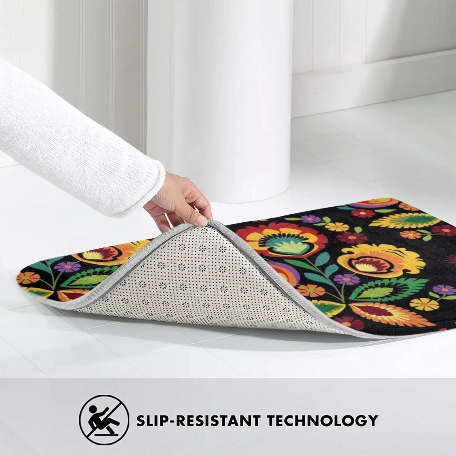 Польские народные цветы красные на черном ковре безопасные от скольжения для спальни перед входной дверью Польша.